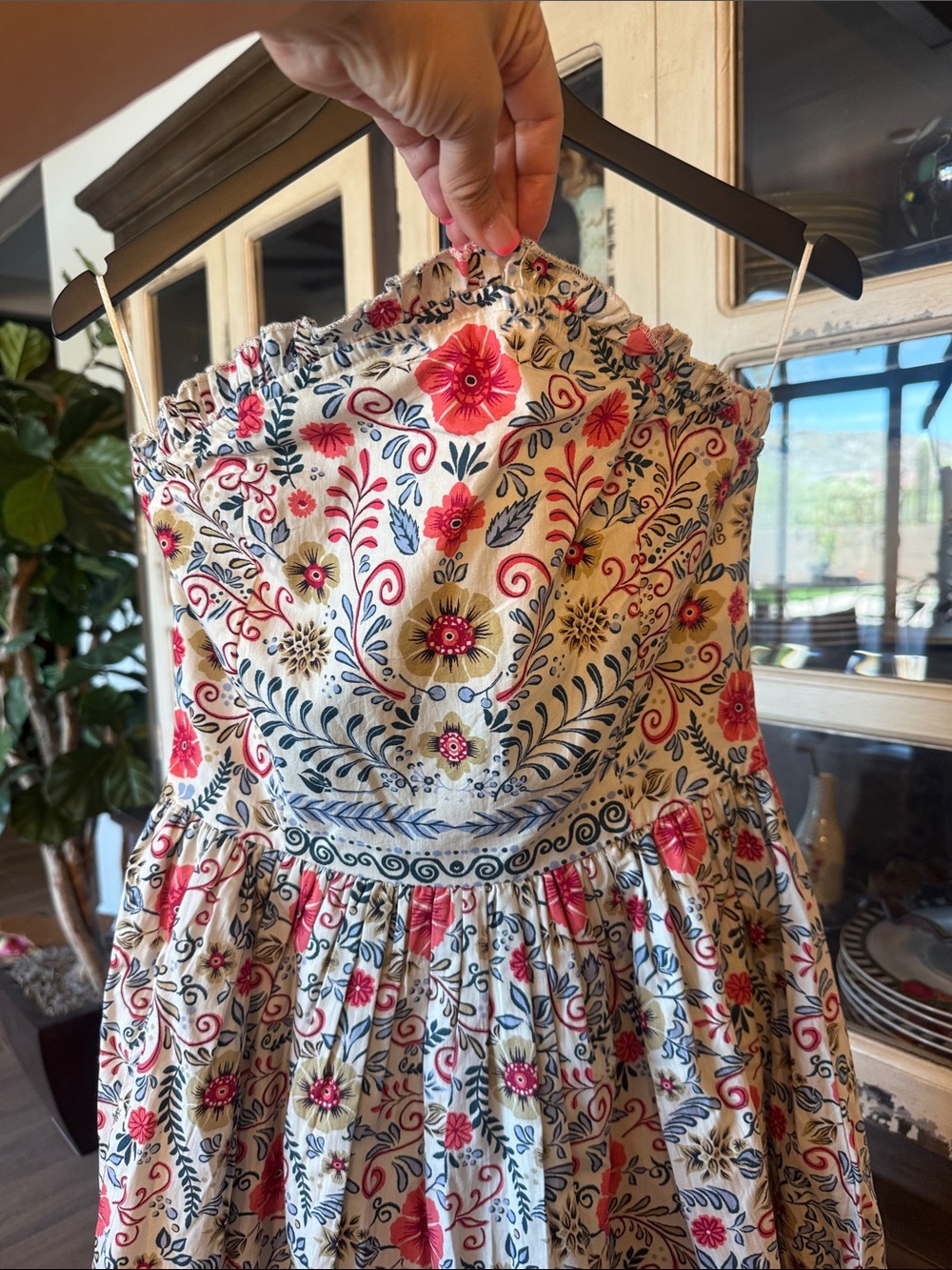Anthropologie Strapless Floral Sundress - Cream with Pink & Blue - Picture 5 of 6